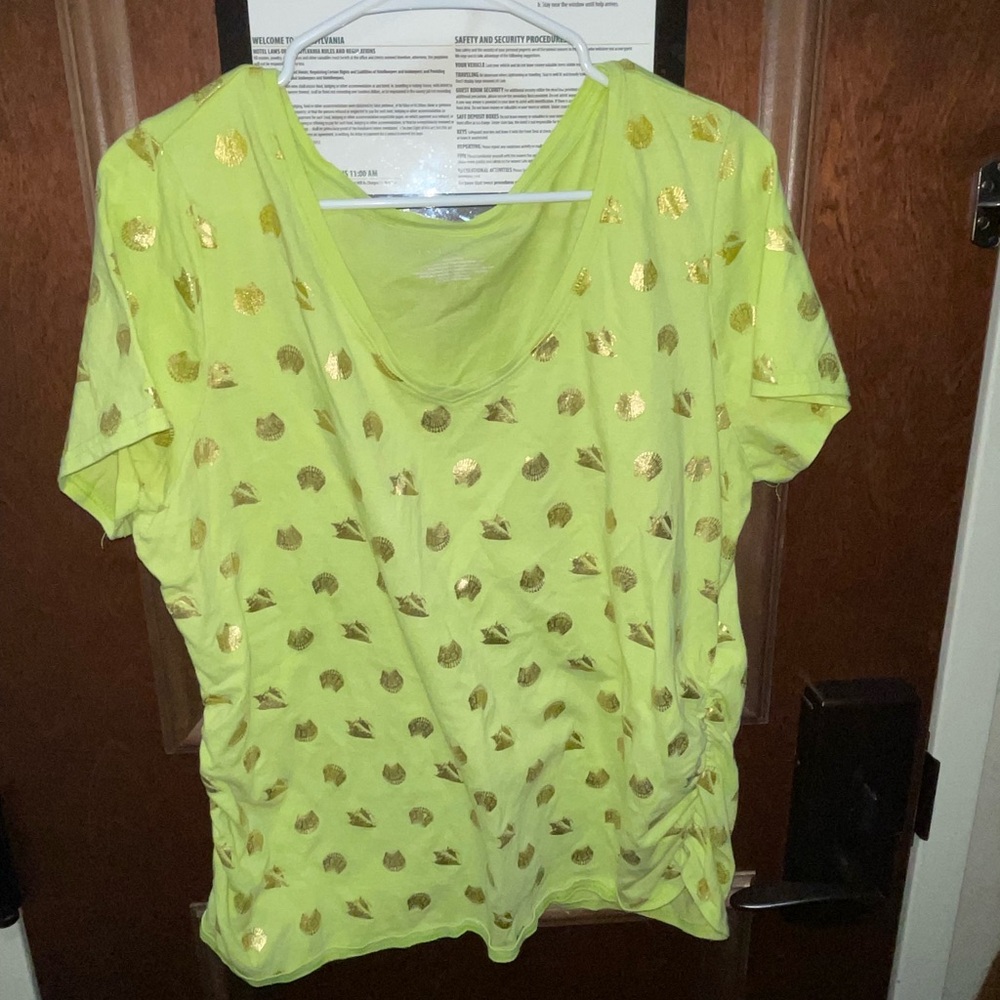 Lane Bryant Lime Green Top with Gold Seashells Size 18/20
